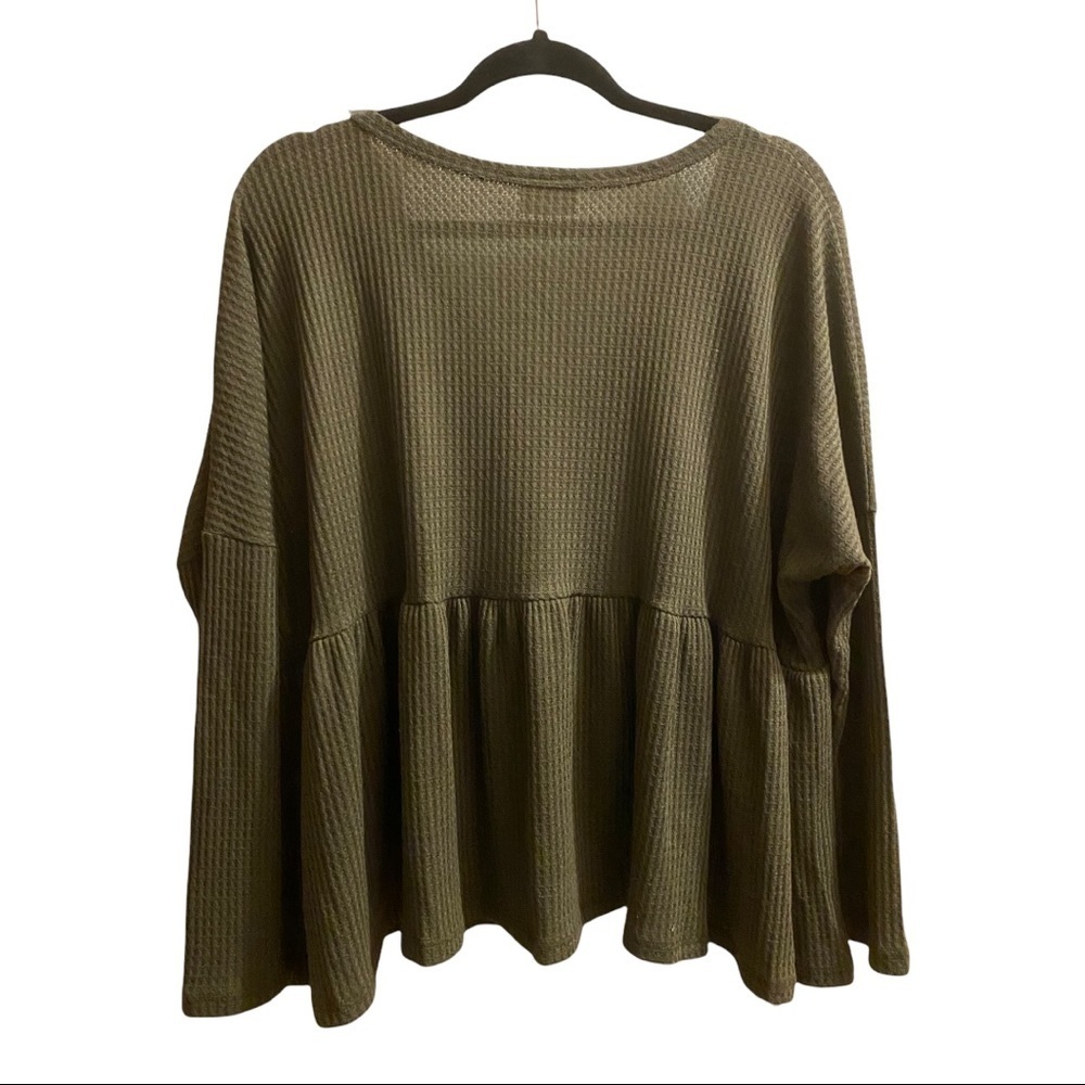 Lovely Melody Thermal Style Top Olive Green Sz L - Picture 2 of 5